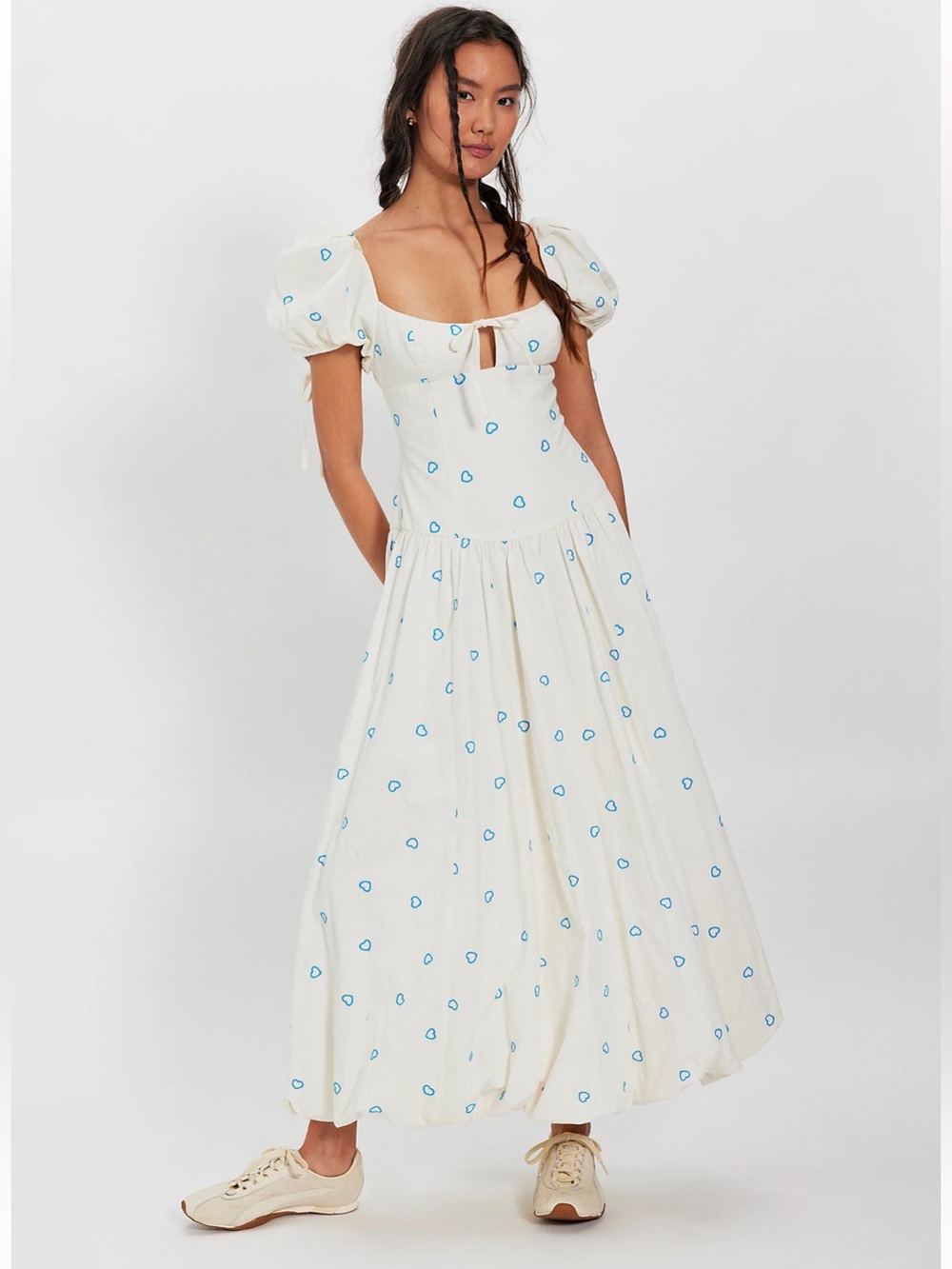 NWT Free People Bali Sprinkled Heart Maxi Dress Ivory Creamy White Blue Size 2